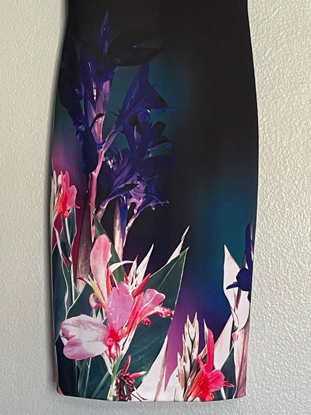 bebe Black Midi Dress with Pink & Purple Florals - Size M - Picture 2 of 6